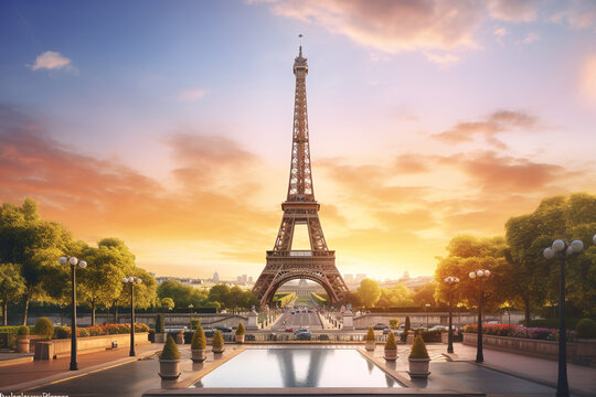 Fototapeta eiffel tower at sunset in paris