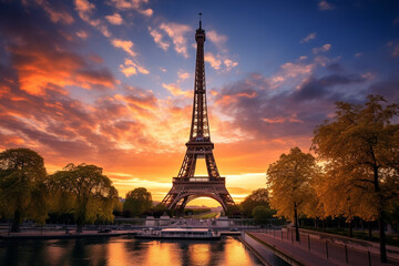 Fototapeta na wymiar eiffel tower at sunset in paris