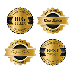 A golden collection of various badges and labels