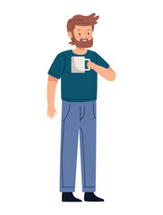 man character drinking coffee reusable cup