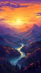 Foto op Canvas sunset over the mountains © TeamX