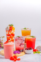 Healthy fruit juices with bright colors, look good and eat them.