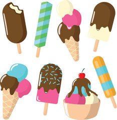 Cute elements or icons of ice cream vector illustration set can be used for multiple purposes