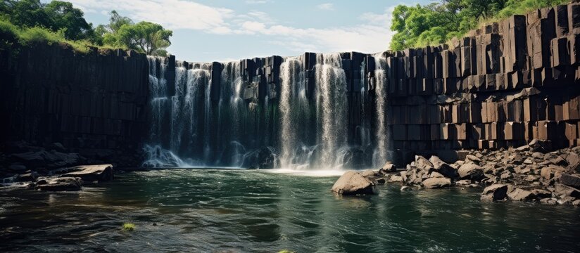 Basalt prism formation in Mexicos San Miguel Regla features a stunning waterfall