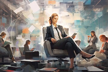 businesswoman sitting in the office, abstract image about buisiness and success