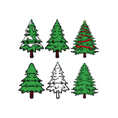 vector illustration of a set of fir tree christmas ornaments