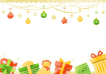 クリスマスプレゼントとオーナメントのフレーム