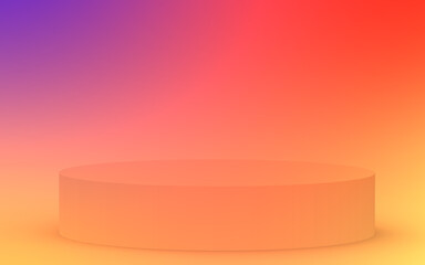 3d yellow orange and purple neon light cylinder podium minimal studio gradient colors background. Abstract 3d geometric shape object illustration render. Display for summer holiday product.