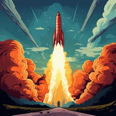 Poster atomic art of a rocket ship blasting off © Blackbird