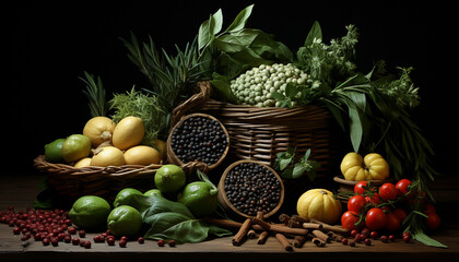 Fototapeta na wymiar Freshness of nature healthy eating, organic vegetable and fruit basket generated by AI