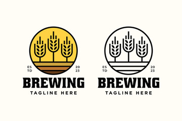 wheat brewery land line art concept logo design for oktoberfest and beer business