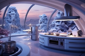 Luxury interior Kitchen room with winter theme