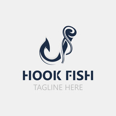 Hook Fishing logo simple and modern vintage rustic vector design style template illustration