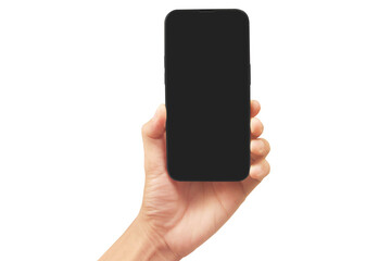 Hand holding smartphone device and touching screen