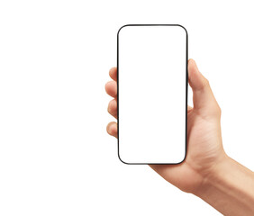 Hand holding smartphone device and touching screen