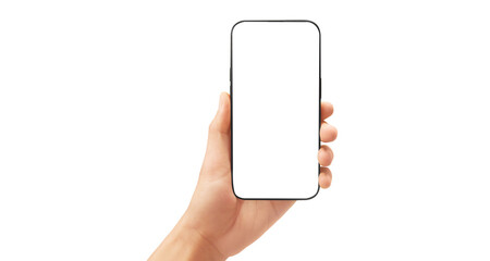 Hand holding smartphone device and touching screen