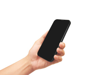 Hand holding smartphone device and touching screen