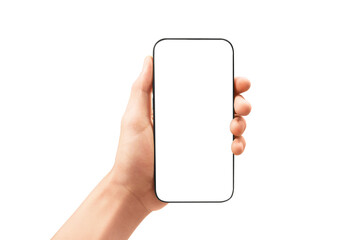 Hand holding smartphone device and touching screen