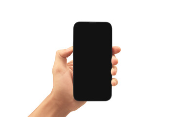 Hand holding smartphone device and touching screen