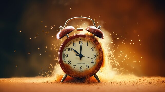 Analog alarm ringing explosively clock on clean background. generative AI