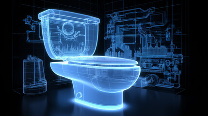 A 3D toilet bowl hologram shows a lifelike model of the bowl, letting you inspect its shape, size, and design with depth and clarity.