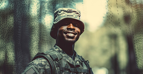 A smiling man in military uniform - obrazy, fototapety, plakaty