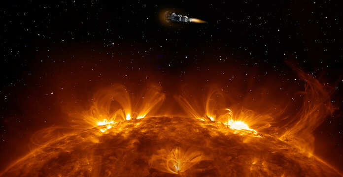 Parker Solar Probe approaching to  sun "Elements of this image furnished by NASA " 