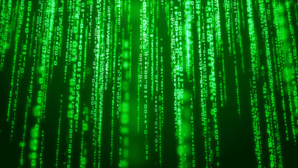 Green binary code digital data technology abstract background.