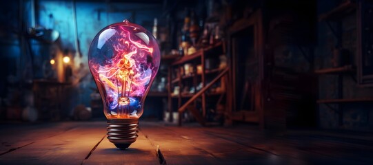 Creative light bulb explodes with colorful paint and splashes on a dark background. Think differently creative idea concept .generative ai - obrazy, fototapety, plakaty