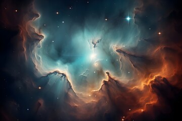 Obraz na płótnie Canvas Colorful space galaxy cloud nebula. Stary night cosmos. Universe science astronomy. Supernova background wallpaper. generative ai