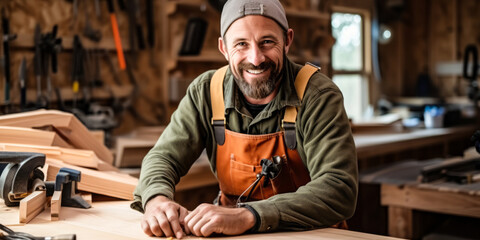 portrait of Cabinetmaker and Bench Carpenter. Cut, shape, assemble wooden articles, set up & operate variety of woodworking machines: power saws, jointers, mortisers to surface, cut, or shape lumber