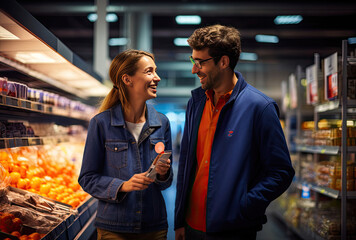 A couple shopping in a grocery store