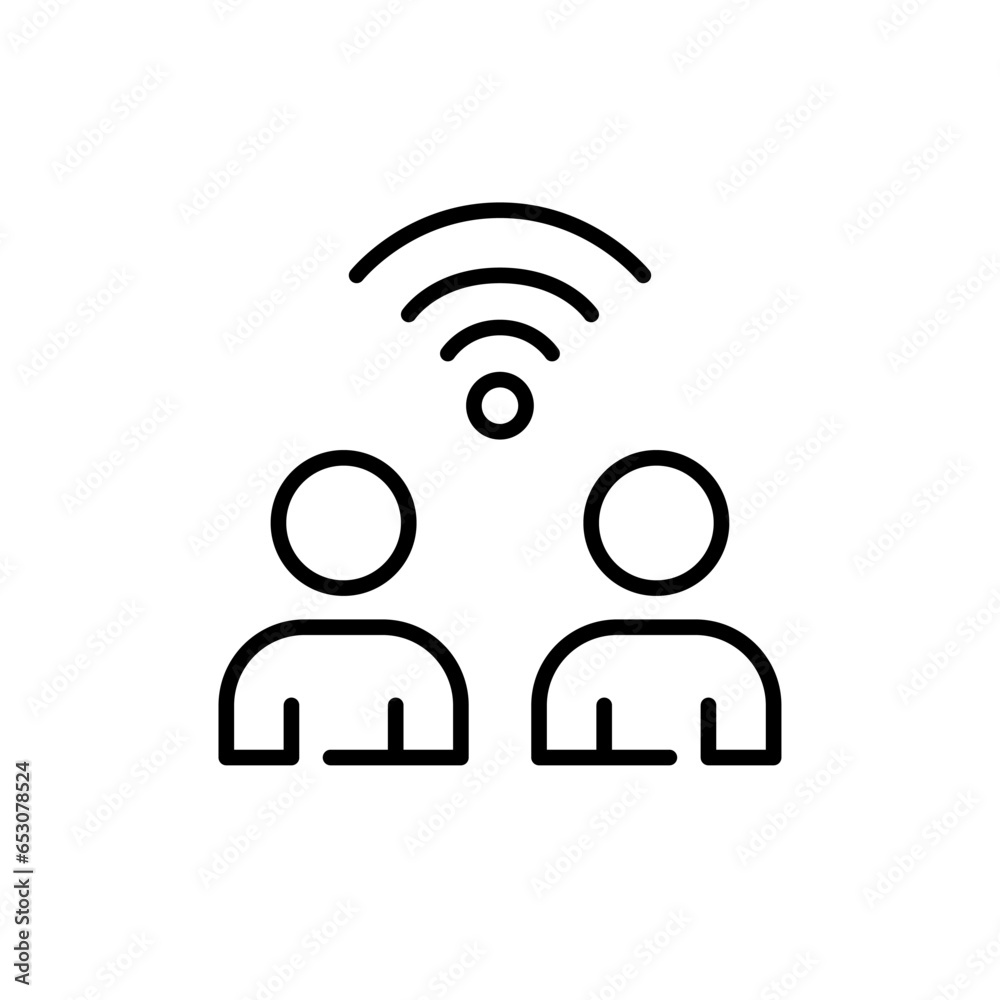 Wall mural two users using wi-fi. internet connection. pixel perfect, editable stroke icon