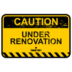 Caution, Under Renovation, sign and sticker vector