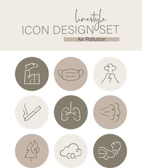 Linestyle Icon Design Set Air Pollution
