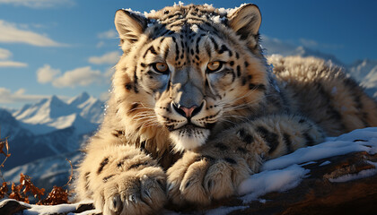 Obraz premium Majestic tiger, fierce and strong, gazes into the wilderness generated by AI