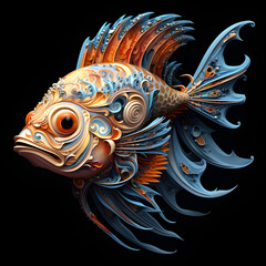 Golden Chinese fighting fish, exotic ornamental fish, 3D. Generative AI