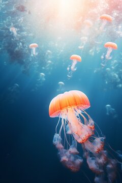 Pacific sea nettle jelly, Chrysaora, fuscescens, vertical; Pacific sea, nettle jelly, back-flip; jellyfish, vertical background