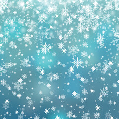 Christmas, Snowy background with falling snow, snowflakes, snowdrift for winter and new year holidays. Vector