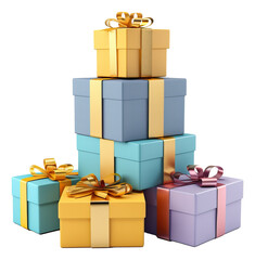 Pile of gift boxes of various colors isolated.