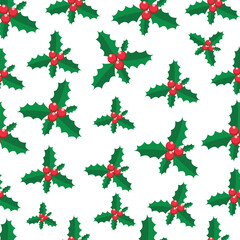 Christmas holly berry seamless background