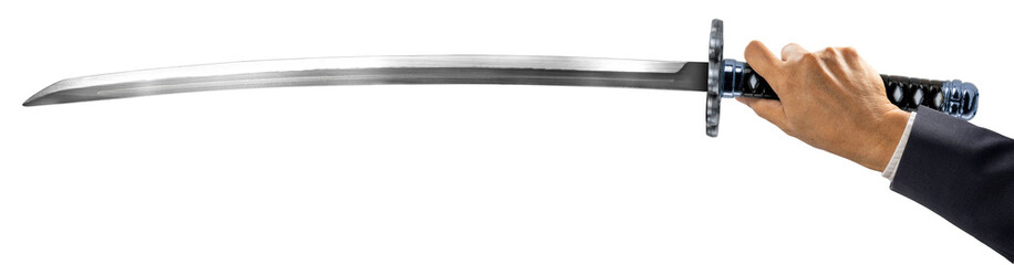 Samurai Sword or Rapier isolated on white background, Sliver Samurai Sword with long blade on White...