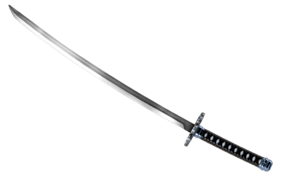 Samurai Sword or Rapier isolated on white background, Sliver Samurai Sword with long blade on White Background PNG File.