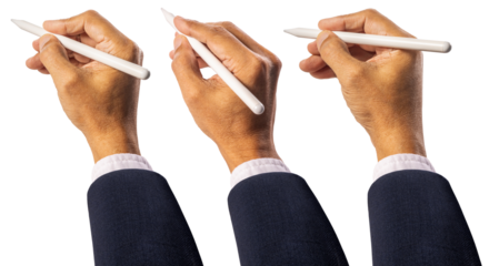 Businessman hand's using a digital pen to sign documents isolated on white background PNG File.
