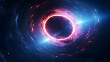 Obraz premium Abstract futuristic space background. Black hole over star field in outer space. Colorful ellipse. Generative ai