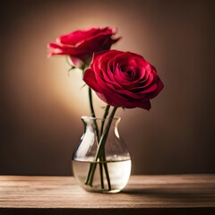 red roses on wooden background.AI generated