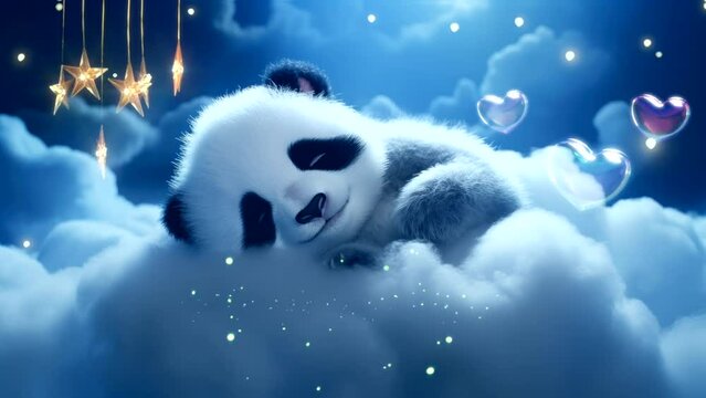 Lullaby For Babies video template looping panda sleep on cloud, relax and nice dream on night 4k quality	