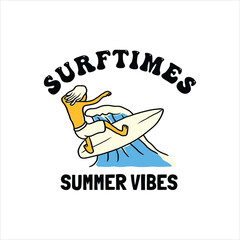 hand drawn surfing summer vibes logo badge