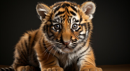 Close up portrait of a cute Bengal tiger, staring fiercely generated by AI