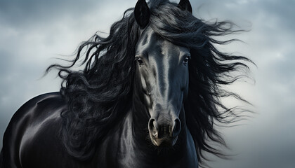 Majestic stallion running free in the summer meadow generated by AI